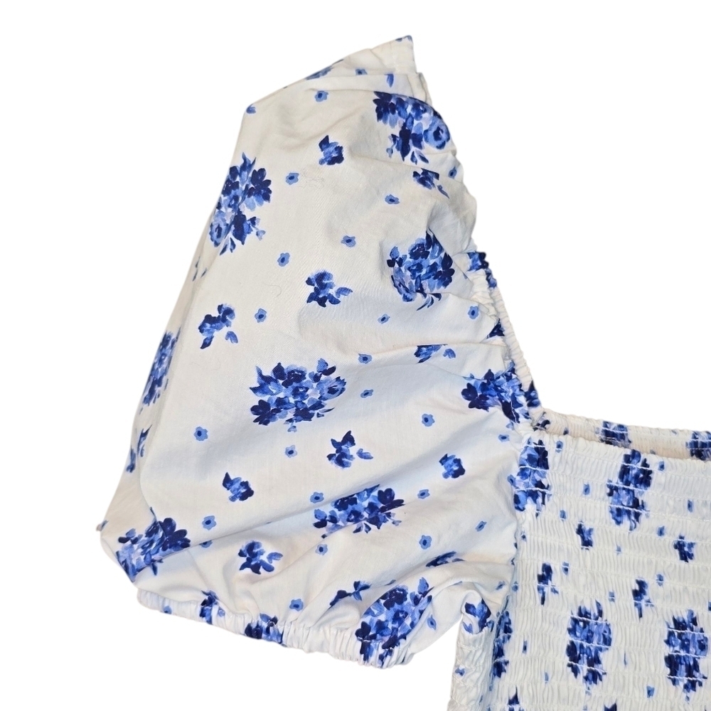 Caroline Constas Gianna Smocked Puff Sleeve Maxi Dress Blue Spot Floral Size XL - Picture 11 of 14